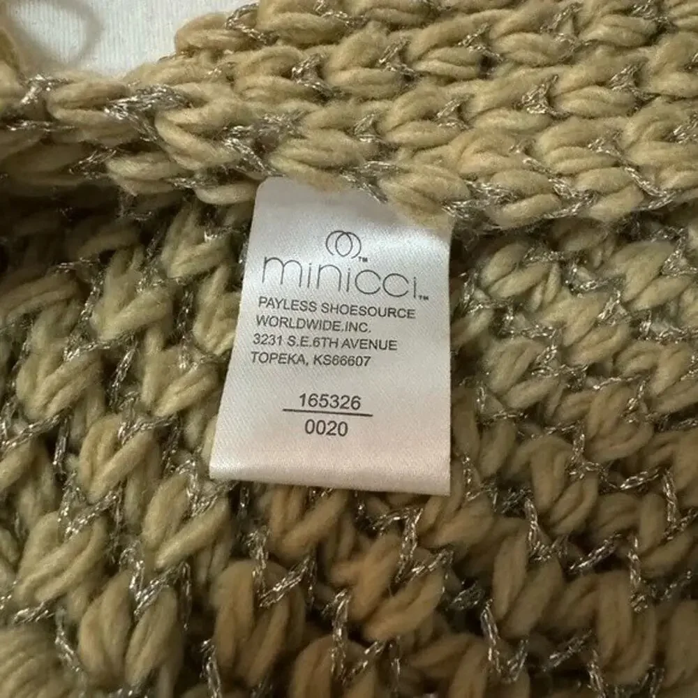 Minicci Light Brown Scarf with Silver Threads - 72x6, Tassel Trim - 0787